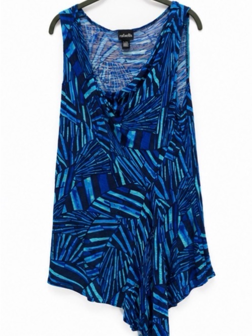 Rafaella Blue Abstract Print Draped Cowl Neck Tank